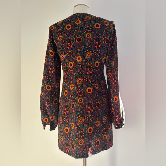Zara Trafaluc bold retro floral print long sleeve mini dress - Picture 3 of 5